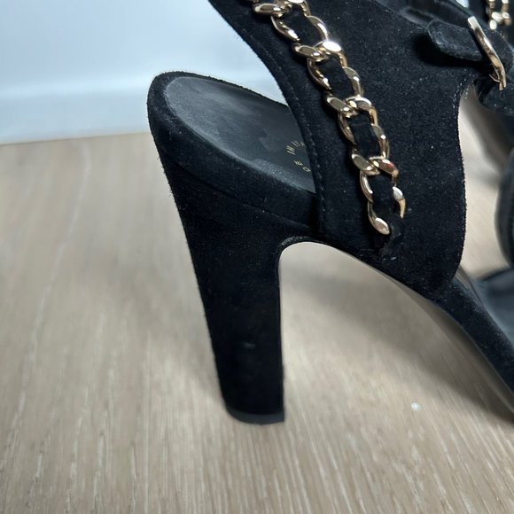 Timeless Chanel Black Suede Sandals with Golden Chain - Picture 2 of 9